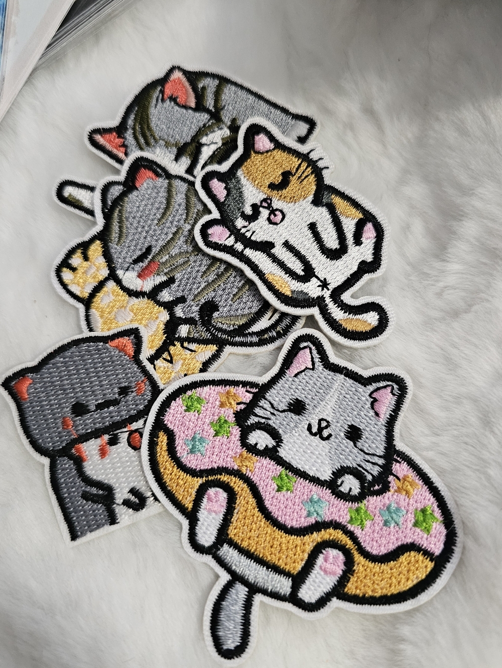 Calico & Grey Cat Embroidered Patches - Cute Cat Appliqué Set
